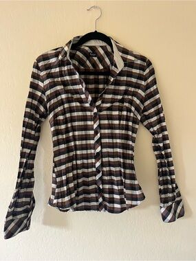 Women’s Brown & Cream Plaid Button-Down Shirt